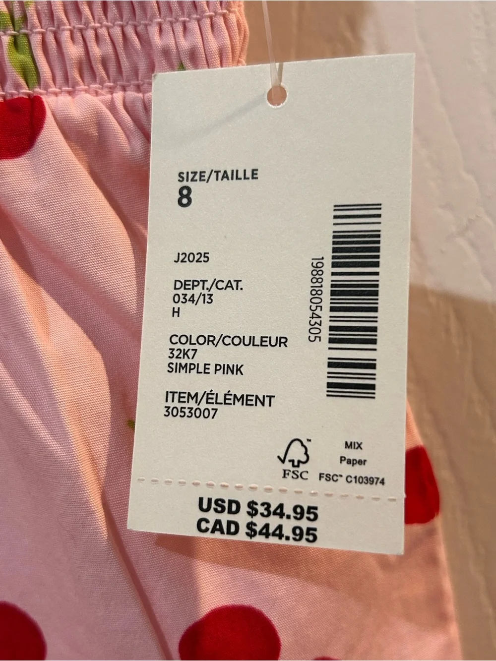 Gymboree Girls Simple Pink Cherry Print Top - Size 8
